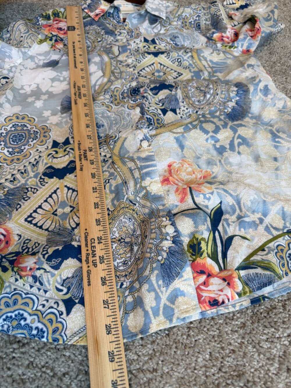 Chicos Linen Blouse Blue Floral Paisley Button Front Lightweight Summer Top SZ 1 - Picture 10 of 12